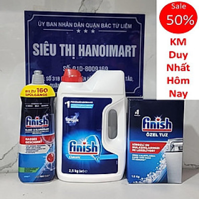 Combo Bột rửa bát finish 2.5kg+Nước làm bóng finish 800ml+Muối rửa bát finish 1.5kg dùng cho Máy rửa bát