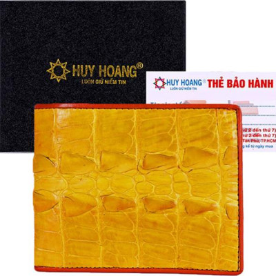 Ví Nam Da Cá Sấu Gai Đuôi Huy Hoàng HT2298 (12.5 x 10 cm) - Vàng Nghệ