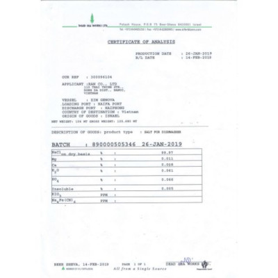 2kg- Muối máy rửa chén bát ISRAEL, muối làm mềm nước