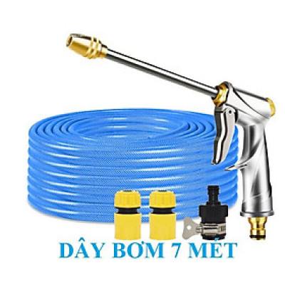 Bộ dây vòi xịt nước ️ , tăng áp 3 lần, loại 7m, 10m 206701-2 đầu đồng,cút,nối đen+ móc khoá