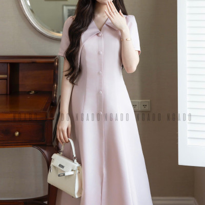 Đầm hồng cổ vest NGADO , đầm công sở , dự tiệc