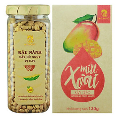Combo Đậu Nành Sấy Cỏ Ngọt Vị Cay Hải Long (230g) + Mứt Xoài Sấy Dẻo Hải Long (120g)