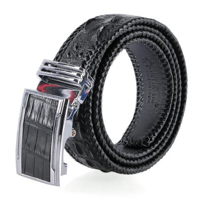 HC4282 - Dây nịt nam Huy Hoàng da cá sấu đan viền 3,5P gai màu đen