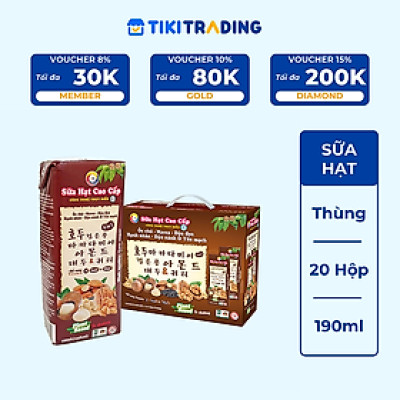 Sữa hạt cao cấp Óc chó-Macca-Đậu đen-Hạnh nhân-Đậu nành & Yến mạch 190ml (20 hộp/xách)