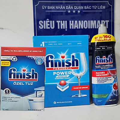 Combo Viên Rửa Bát All In 1,100 viên + Nước Làm Bóng Finish 800ml + Muối Rửa Bát Finish 1.5kg, Nhập Đức Chính Hãng