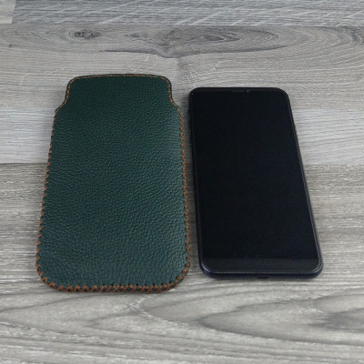 Bao Da Túi Rút dành cho iphone 11 pro Da Bò Hạt Màu Xanh Rêu