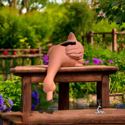 Tiểu Cảnh Thủy Cảnh Đất Nung Hình Vịt Phun Nước Hồ Cá