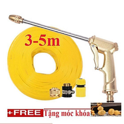Bộ dây vòi xịt nước rửa xe, tưới cây tăng áp 3 lần, loại 3m, 5m 206701-3Dđầu đồng,cút,nối đồng+ tặng móc khoá 