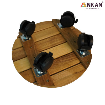 Combo 2 Đế Lót Chậu Cây Có Bánh Xe ANKAN 30cm Gỗ Tràm Mặt Tròn Màu Vàng, Chính Hãng