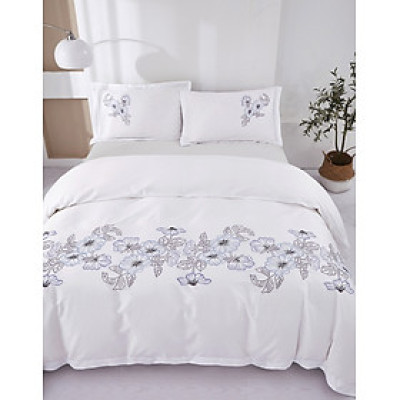 Bộ chăn ra Casa Bello Home - Set Bella Blue Sky Cotton lụa satin thêu họa tiết thêu 5 món