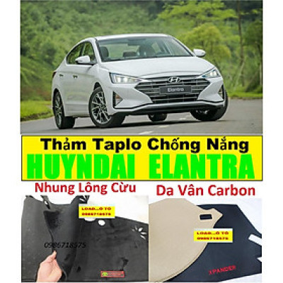 Thảm Taplo Chống Nắng Xe Huyndai Elantra 2023-2018 Mẫu Da Vân Carbon, Nhung Lông Cừu Có Lớp Chống Trượt
