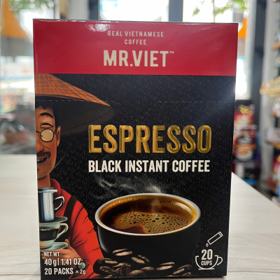 Cà phê Đen Hòa Tan Mr Viet Espresso 40g - Mr Viet Espresso Black Instant Coffee (20 gói x 2g)