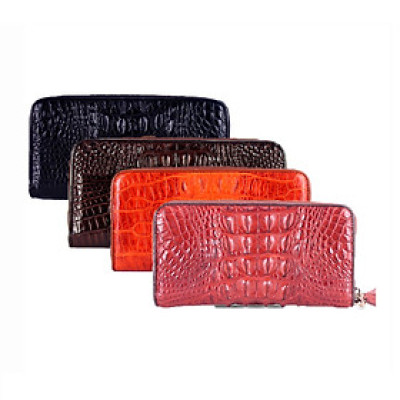 HJ3237-38-39-40 - Bóp da cá sấu 1 khóa gai đen, nâu đỏ, vàng, nâu đất