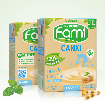 Thùng Sữa đậu nành Vinasoy Fami Canxi ít đường (200ml x 36 Hộp)