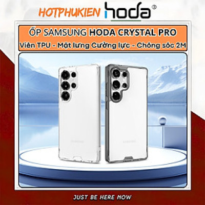 Ốp lưng trong suốt chống sốc 2m cho Samsung Galaxy S25 Ultra hiệu HODA Crystal Pro - Viền TPU, lưng kính cường lực, chống va đập - Hàng nhập khẩu