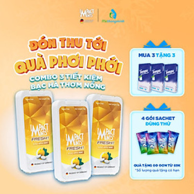 Combo 3 Kẹo Không Đường Bạc Hà IMPACT MINTS FRESH 10g (Tặng kèm 3 gói khăn giấy tempo)