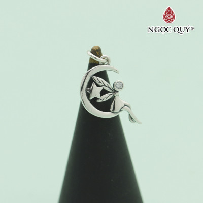 Charm bạc mặt dây chuyền tiên ngồi mặt trăng treo - Ngọc Quý Gemstones