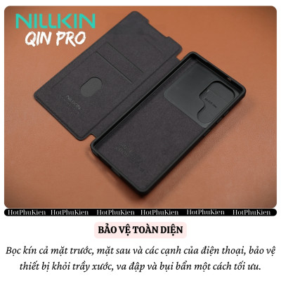 Bao da chống sốc ngăn đựng thẻ card cho Samsung Galaxy S25 Ultra / S25 Plus hiệu Nillkin Qin Pro - Da PU cao cấp, Viền TPU, sang trong, nắp trượt bảo vệ camera - Hàng nhập khẩu