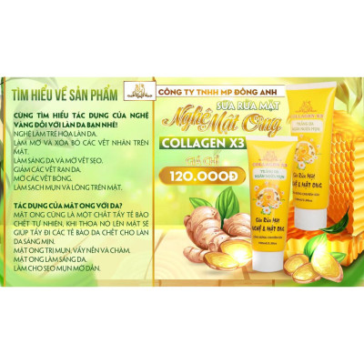 Sữa rửa mặt nghệ mật ong Collagen X3