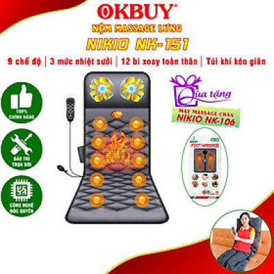 Nệm (Đệm) Massage Toàn Thân Nikio NK-151 - Con Lăn Xoa Bóp Cổ Vai Gáy, 10 Động Cơ Matxa Rung Toàn Thân, Kết Hợp Nhiệt Sưởi Và Túi Khí Nâng Đỡ Cột Sống, Hỗ Trợ Điều Trị Đau Nhức Lưng