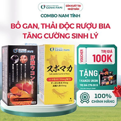 Combo Viên Uống Bổ Gan Kanzo Ukon, Tăng Cường Sinh Lý Nam Supomaca Genki Fami Nhật Bản