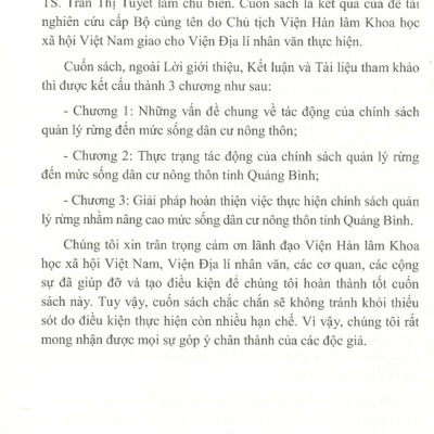 Tác Động Của Chính Sách Quản Lý Rừng Đến Mức Sống Dân Cư Nông Thôn Tỉnh Quảng Bình