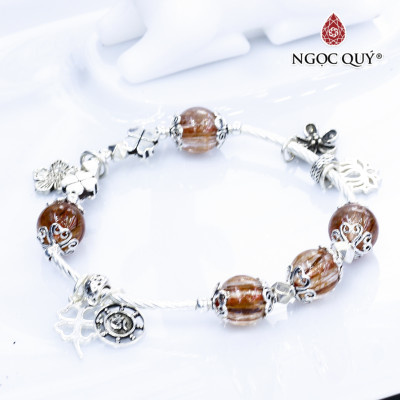 Vòng thạch anh tóc đỏ phối charm bạc mệnh hỏa, thổ - Ngọc Quý Gemstones