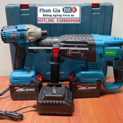 Bộ Combo 2 Máy Khoan Gồm Máy Khoan Đục Bê Tông Và Máy Chuyến Vít 199V - Động Cơ Không Chổi Than - Tặng Hộp Đựng