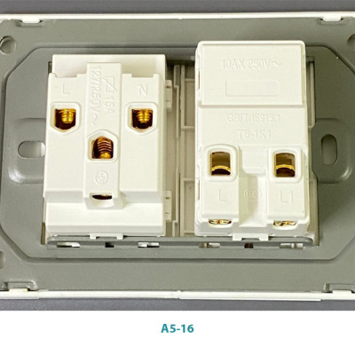 Mặt ổ điện kèm công tắc hạt dài tràn viền Novalink A5-16, 1 công tắc 1 chiều + ổ cắm 3 chấu đa năng, màu trắng