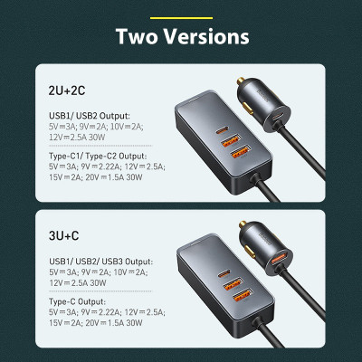Tẩu sạc nhanh mở rộng 4 Port Baseus Share Together Extention Car Charger 120W (Extention up to 4 Port * 30W, QC/ PD/PPS Fast Charging) - Hàng Chính Hãng 