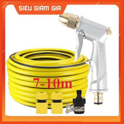 Bộ dây vòi xịt nước rửa xe, tưới cây . tăng áp 3 lần, loại 7m, 10m 206701 đầu đồng, cút, nối đen