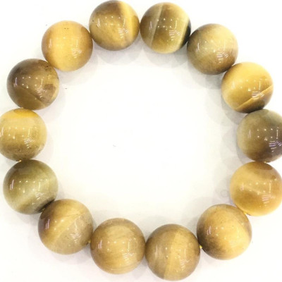 Vòng tay đá mắt hổ vàng tươi VIP 12ly - nam - Hợp mệnh: Kim, Thổ, Hỏa (tặng kèm vòng gỗ cánh ván, dây xâu))