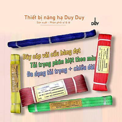 Dây cáp vải cẩu hàng dẹt | Màu theo tải trọng | Đa dạng kích thước