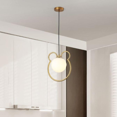 Đèn thả DETIU chao thủy tinh địa cầu, khung mạ vàng hình gấu trúc độc đáo - kèm bóng LED chuyên dụng (80).