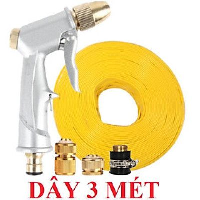 ️Evoucher Bộ dây vòi xịt nước rửa xe,tưới cây , tăng áp 3 lần,loại 3m, 5m 206701 đầu đồng,cút đồng,nối đồng+  đai