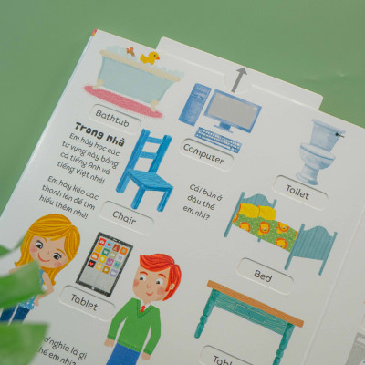 Sách tương tác - Kéo đẩy tìm kiếm - 100 từ vựng song ngữ Việt-Anh cho bé - Đinh Tị Books