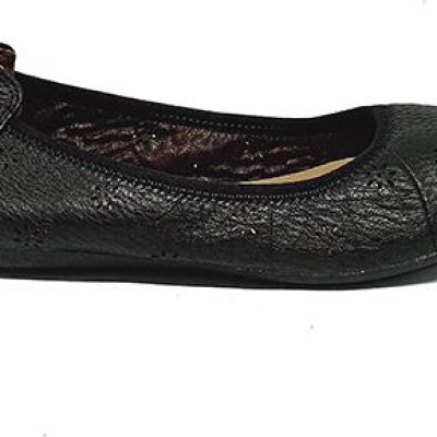 Giày nữ hoa văn Huy Hoàng da bò màu đen HT7948