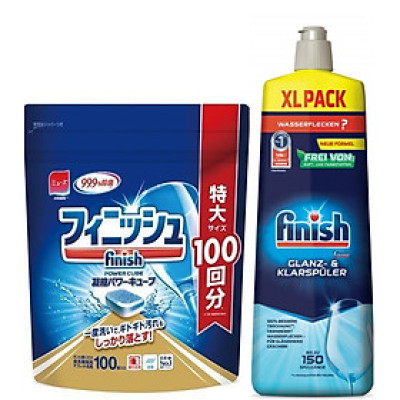 Combo Viên rửa bát Finish nhật 100 viên + 750ml nước làm bóng finish