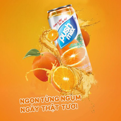 Thùng 24 Lon Nước Trái Cây Cam Ép Pushmax (320ml x 24 Lon)