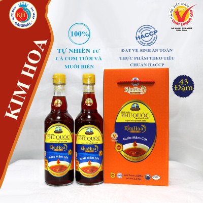 Nước Mắm Kim Hoa Phú Quốc 43 độ đạm hộp 2 chai 520ml - mỗi chai 520ml