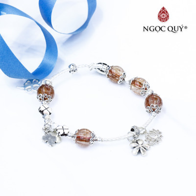 Vòng thạch anh tóc đỏ phối charm bạc mệnh hỏa, thổ - Ngọc Quý Gemstones