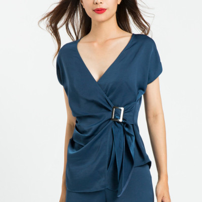 Áo Thắt Eo Áo Kiểu Đẹp Thời trang thiết kế Hity TOP089 (Xanh Thủy Thủ Sailor)