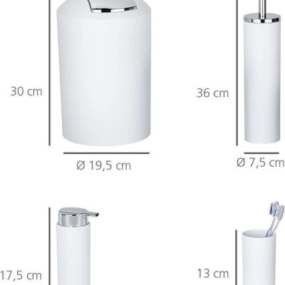 Bộ dụng cụ phòng tắm 4 chi tiết Wenko (thùng tác, đựng bàn chải, cọ toilet, bơm xà phòng) Đức Hàng chính hãng