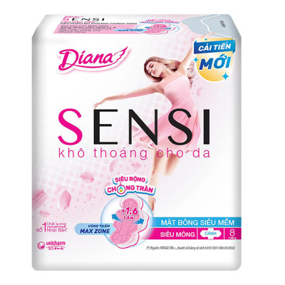 Combo 6 Băng vệ sinh Diana Sensi Siêu Mỏng Cánh (Gói 8 miếng)