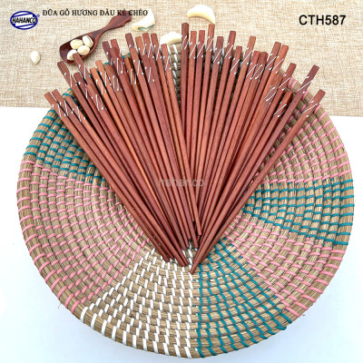 Đũa Gỗ Hương Tự Nhiên Vuông (Sét 10 Đôi) Khảm Trai Chống Mốc Chống Trơn Trượt - CTH587