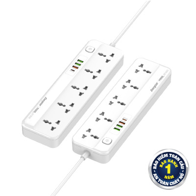 Ổ điện đa năng 5AC kèm 3USB-A và 1USB-C sạc nhanh PD (max 20W) - White - Chịu tải tối đa 2500W - Hàng chính hãng