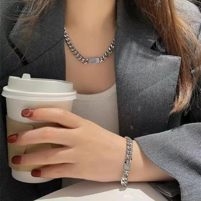 【Khắc tên ghi chú】Dây chuyền nam nữ mặt trơn, Vòng tay nam nữ mặt trơn titan phong cách