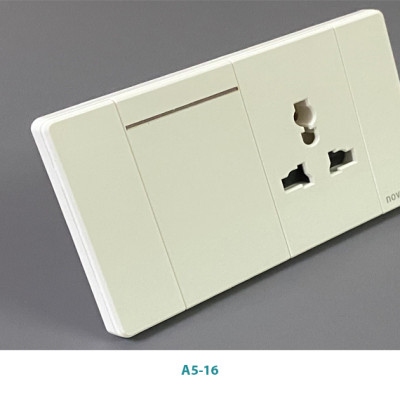 Mặt ổ điện kèm công tắc hạt dài tràn viền Novalink A5-16, 1 công tắc 1 chiều + ổ cắm 3 chấu đa năng, màu trắng