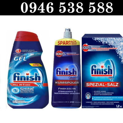 Combo Nước rửa bát cho máy 650ml + Muối rửa bát Finish 1.2kg + Nước làm bóng finish 1150ml