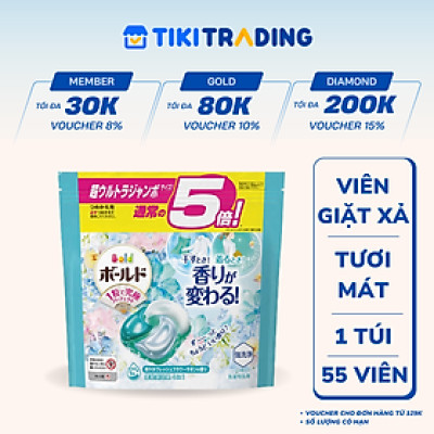 Viên giặt xả Bold GelBall 4D P&G hương hoa tươi mát túi refill 55 viên